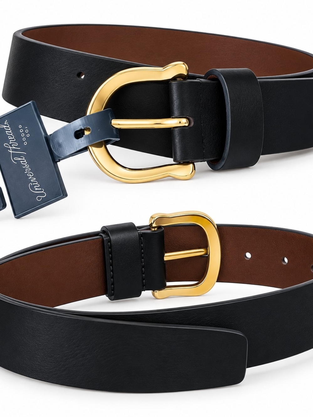 Universal Thread Black Belt Gold Buckle Minimalist Classic Contemporary Casual